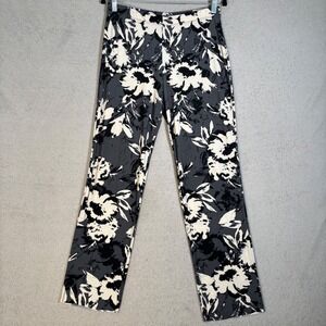 Clara Sun Woo Wide Leg Palazzo Pants Women's Size S Black White Floral Print Art